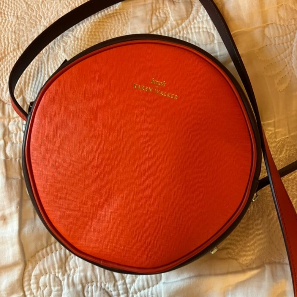 Amazing Benah for Karen Walker Red/Orange Mini Round Crossbody Bag